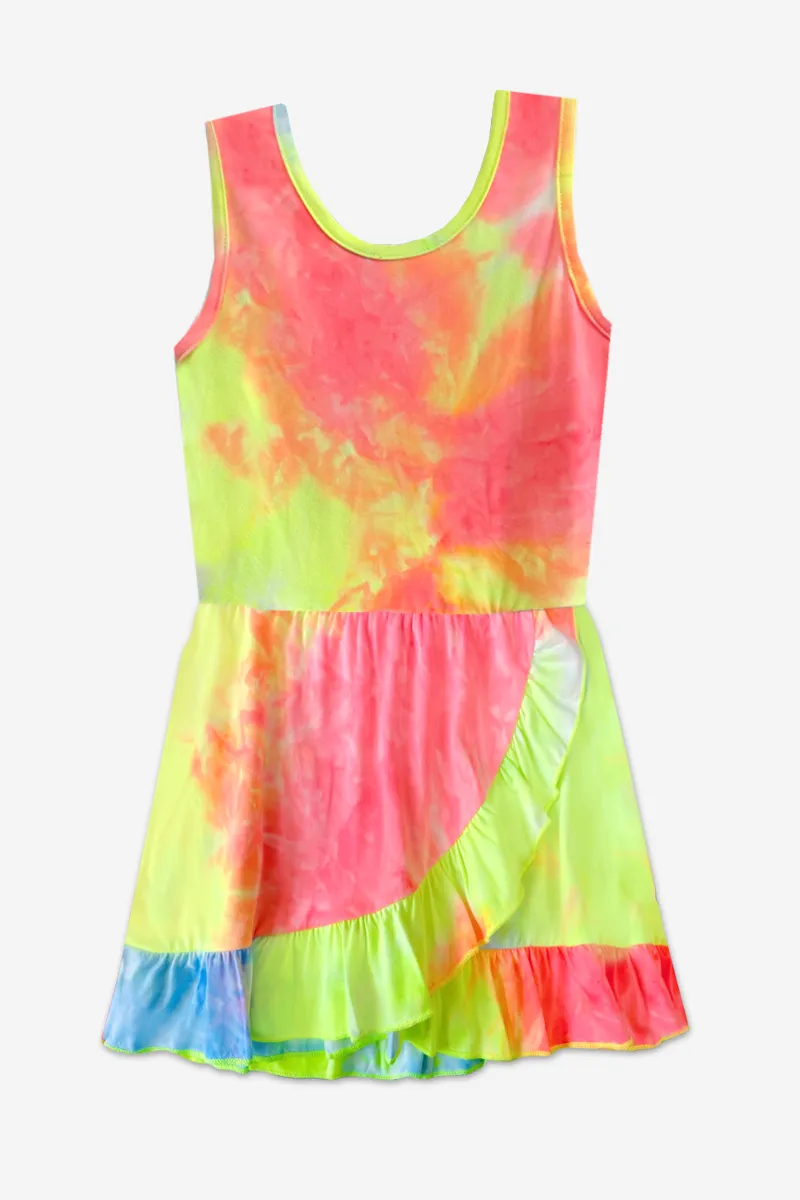 Simply Soft Tank Ruffle Flounce Dress - Neon Sherbet Tie Dye