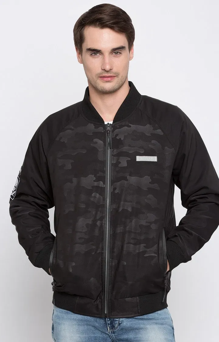 Spykar Men Black Camouflage Regular Fit Bomber Jacket