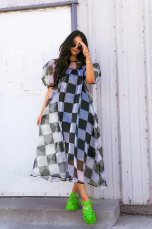 Star Energy Organza Dress in Checkerboard