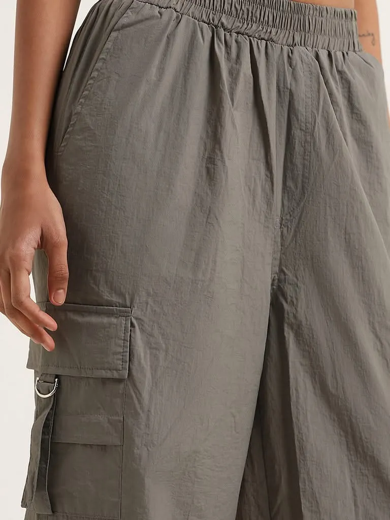 Studiofit Grey Mid Rise Cotton Cargo Pants