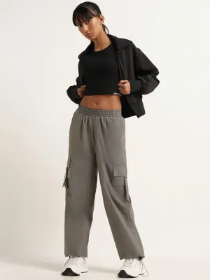 Studiofit Grey Mid Rise Cotton Cargo Pants