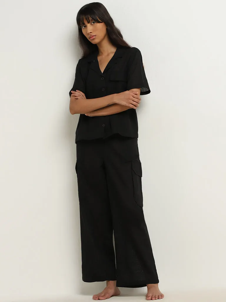 Superstar Black High-Rise Cargo-Style Cotton Pants