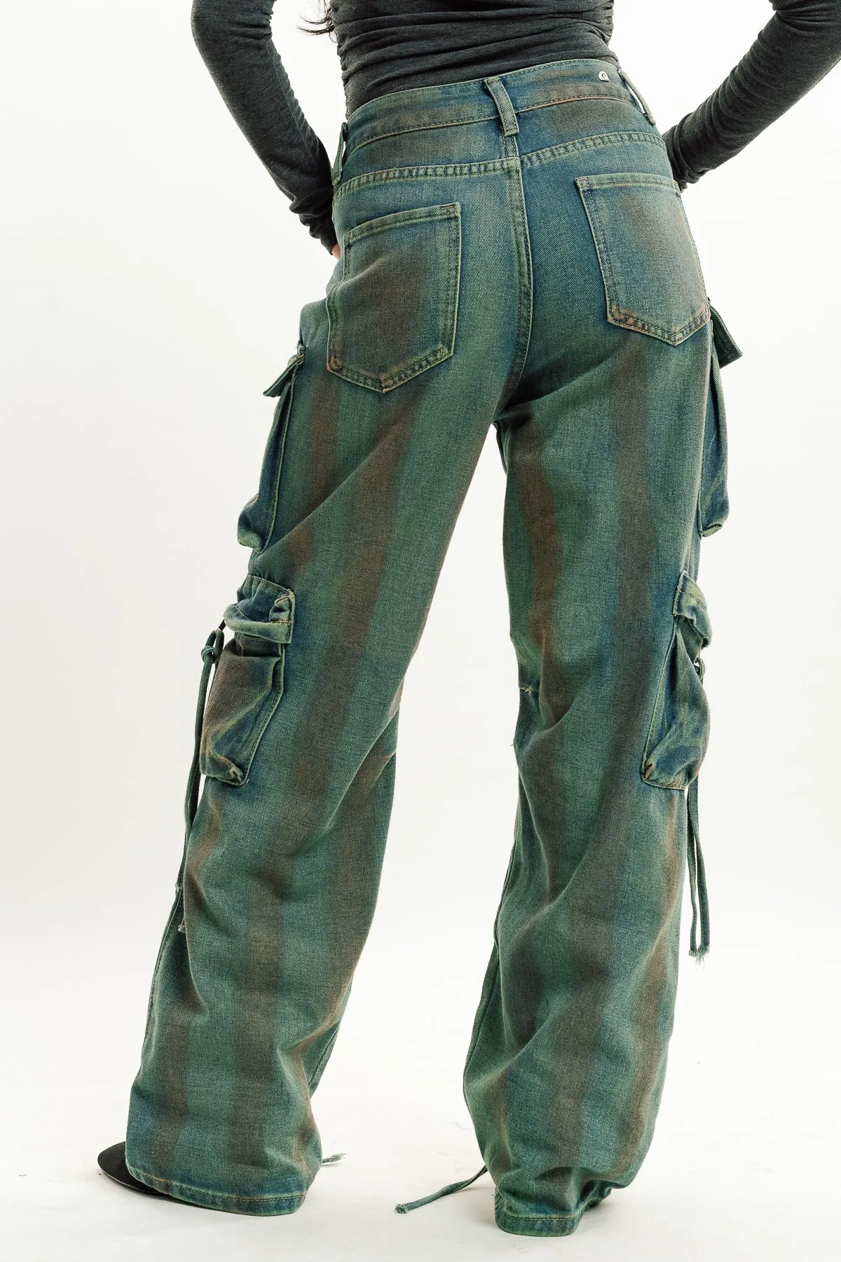 Tinted Acid Wash Multi Utility Cargo Jeans