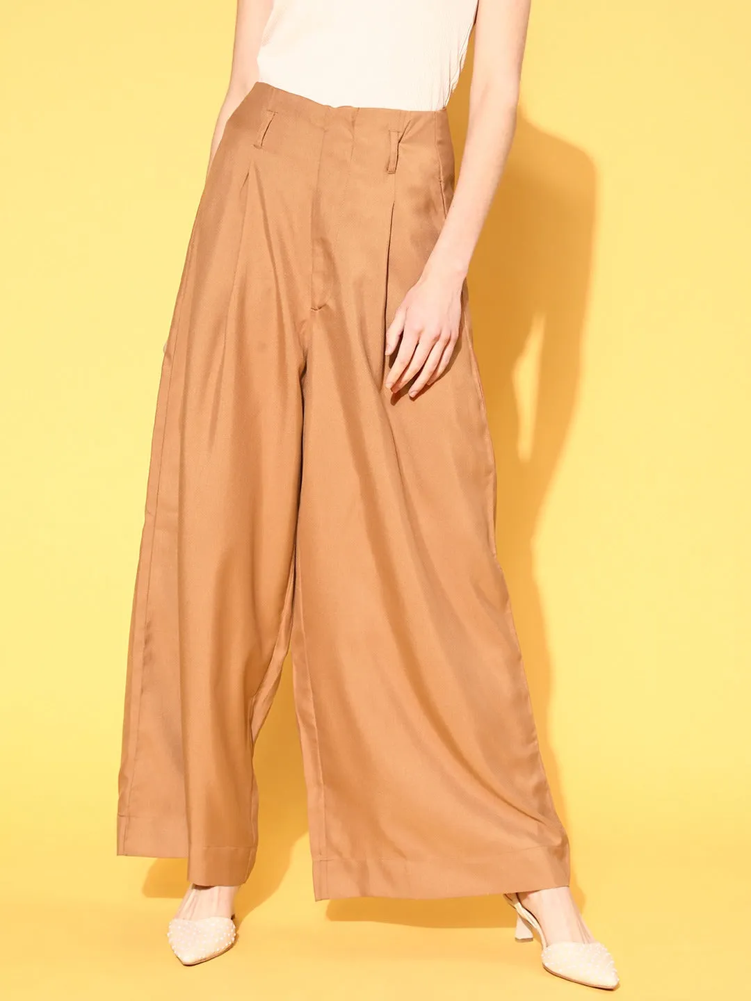 Women Brown High Waist Wide Leg Pants